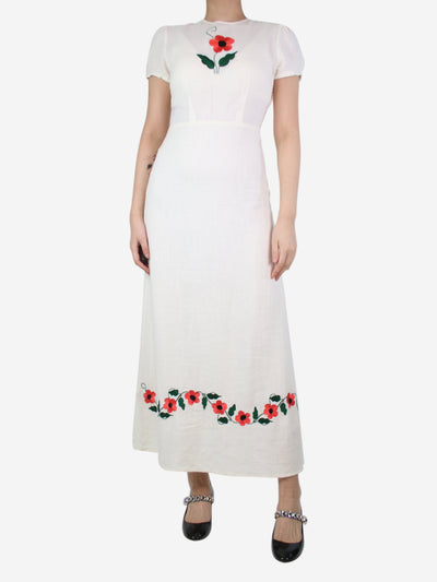 Cream floral embroidered maxi dress - size UK 8 Dresses Rixo 