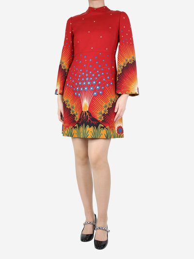Red long-sleeved printed dress - size UK 10 Dresses Valentino 