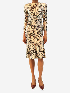White floral ruched midi dress - size UK 10 Dresses Philosophy 