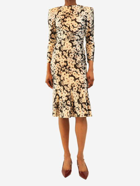White floral ruched midi dress - size UK 10 product image