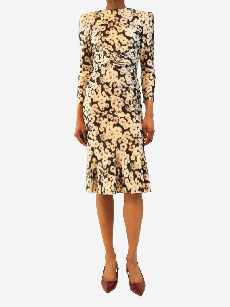 White floral ruched midi dress - size UK 10 Dresses Philosophy 