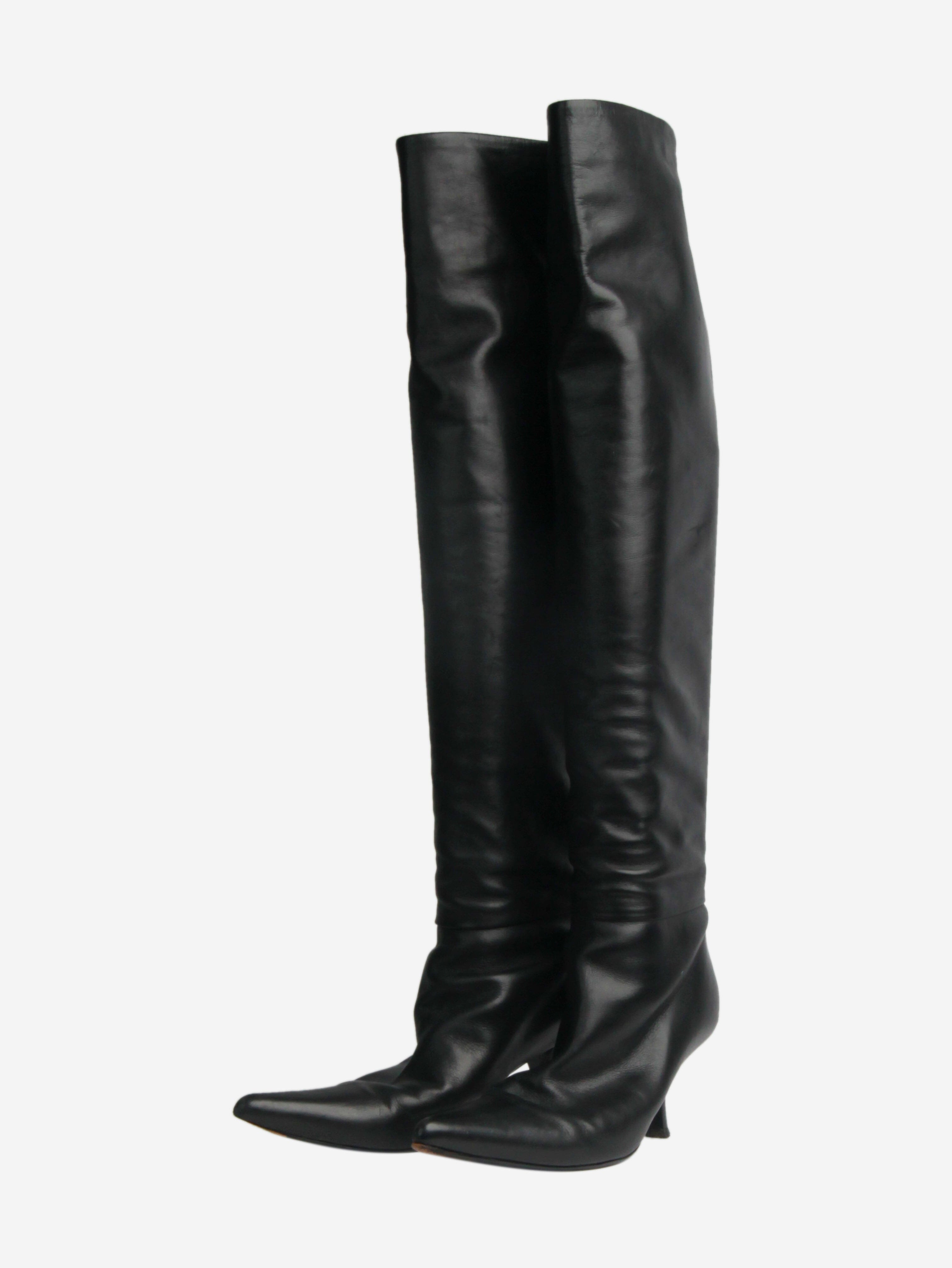 Black leather knee-high boots - size EU 39.5 Boots The Row 