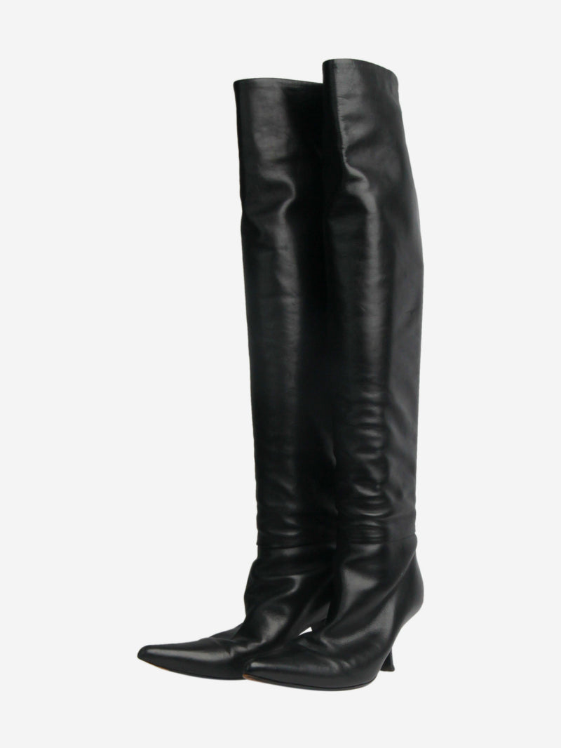 Black leather knee-high boots - size EU 39.5 Boots The Row 