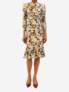 White floral ruched midi dress - size UK 10 Dresses Philosophy 
