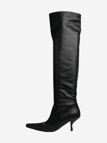 Black leather knee-high boots - size EU 39.5 product image