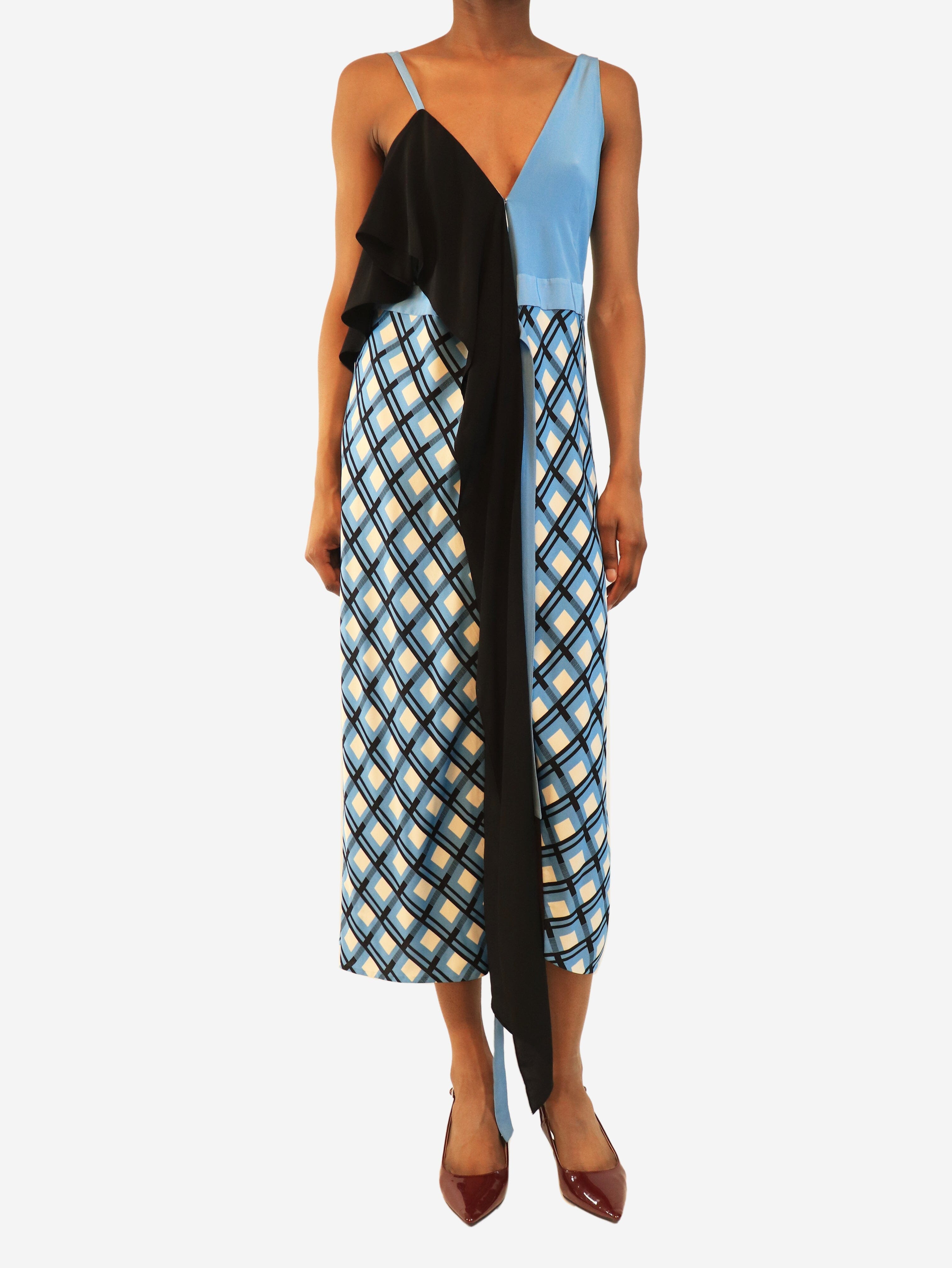 Black and blue draped wrap-dress - size UK 6 Dresses Diane Von Furstenberg 
