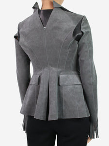 Junya Watanabe Grey faux suede and leather fringe jacket - size S