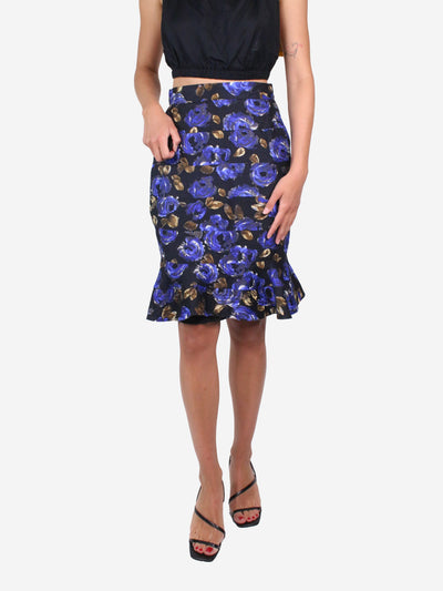 Black floral print pencil skirt - size US 4 Skirts Oscar De La Renta 