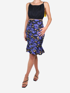 Oscar De La Renta Black floral print pencil skirt - size US 4