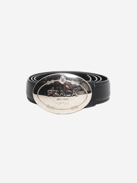 Black Saffiano leather logo belt product image