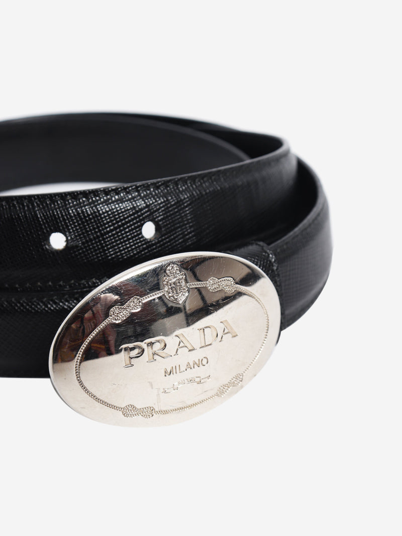 Black Saffiano leather logo belt Belts Prada 
