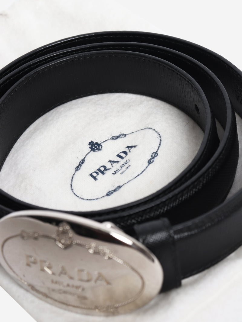 Black Saffiano leather logo belt Belts Prada 