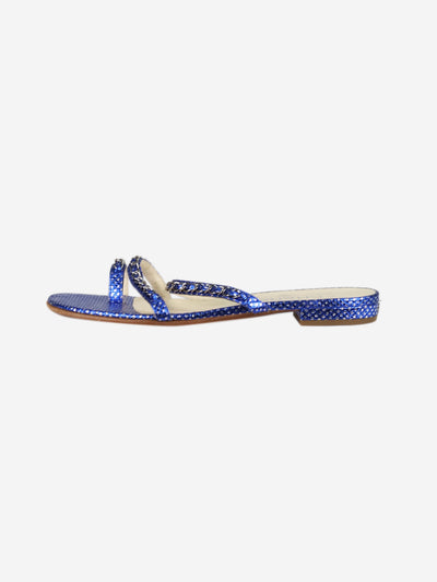 Blue metallic silver dots chain sandals - size EU 37 (UK 4) Flat Sandals Chanel 
