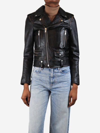 Black smoking back print leather biker jacket - size UK 8 Coats & Jackets Saint Laurent 