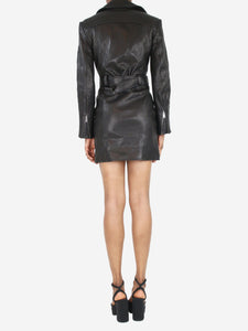 Khaite Black belted leather biker mini dress - size UK 6