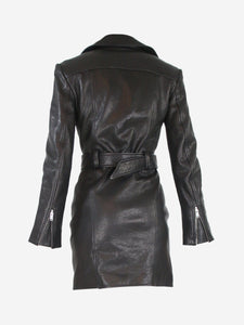 Khaite Black belted leather biker mini dress - size UK 6