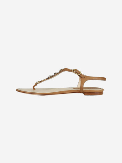 Brown lucky charms T-strap flat sandals - size EU 37 (UK 4) Flat Sandals Chanel 