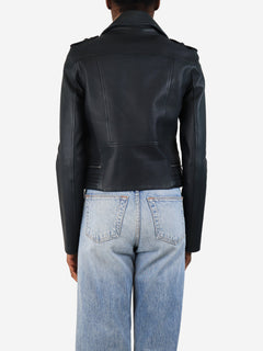 Navy leather biker jacket - size UK 10 Coats & Jackets Maje 