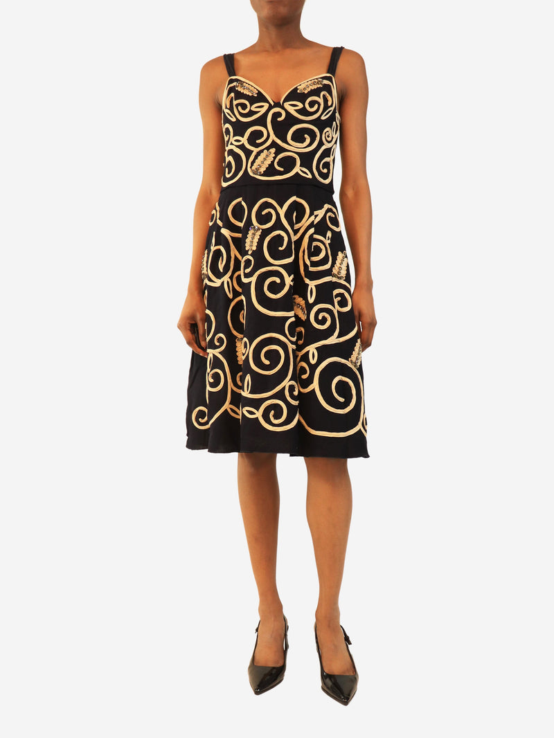Navy and beige embroidered cocktail dress - size UK 10 Dresses Louis Vuitton 
