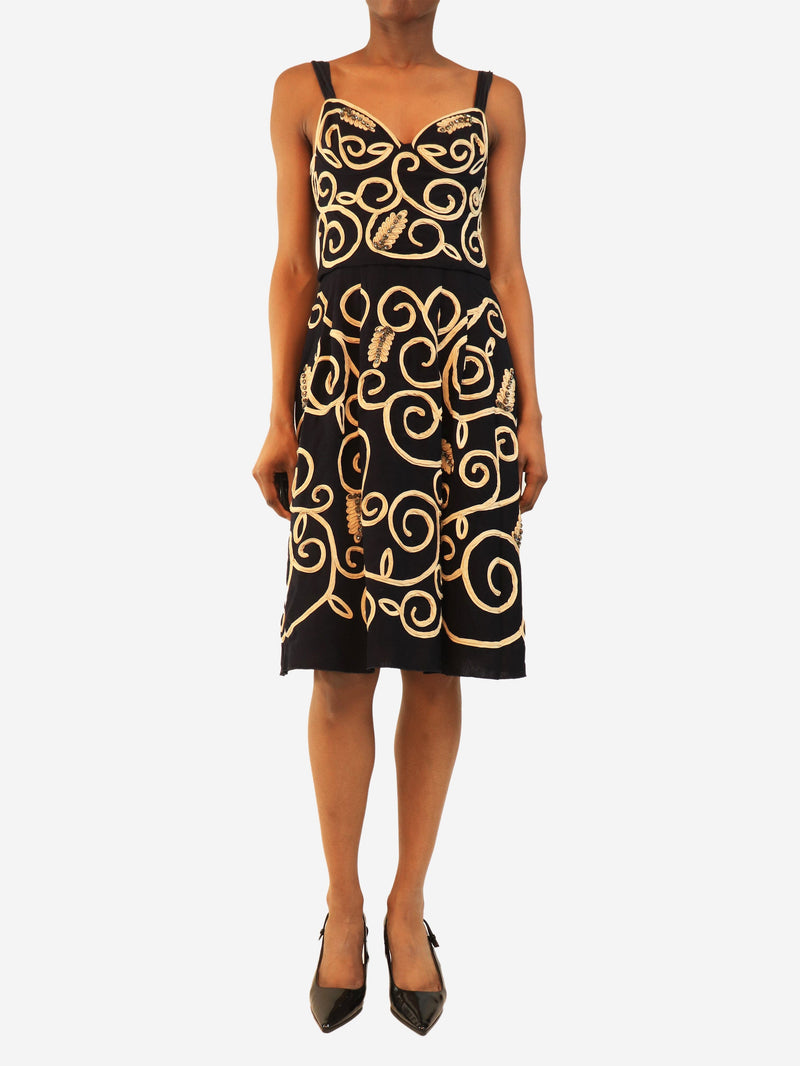 Navy and beige embroidered cocktail dress - size UK 10 Dresses Louis Vuitton 