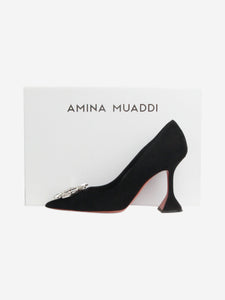 Amina Muaddi Black Begum bejewelled suede pumps - size EU 37