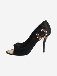 Black bejewelled open-toe pumps - size EU 37