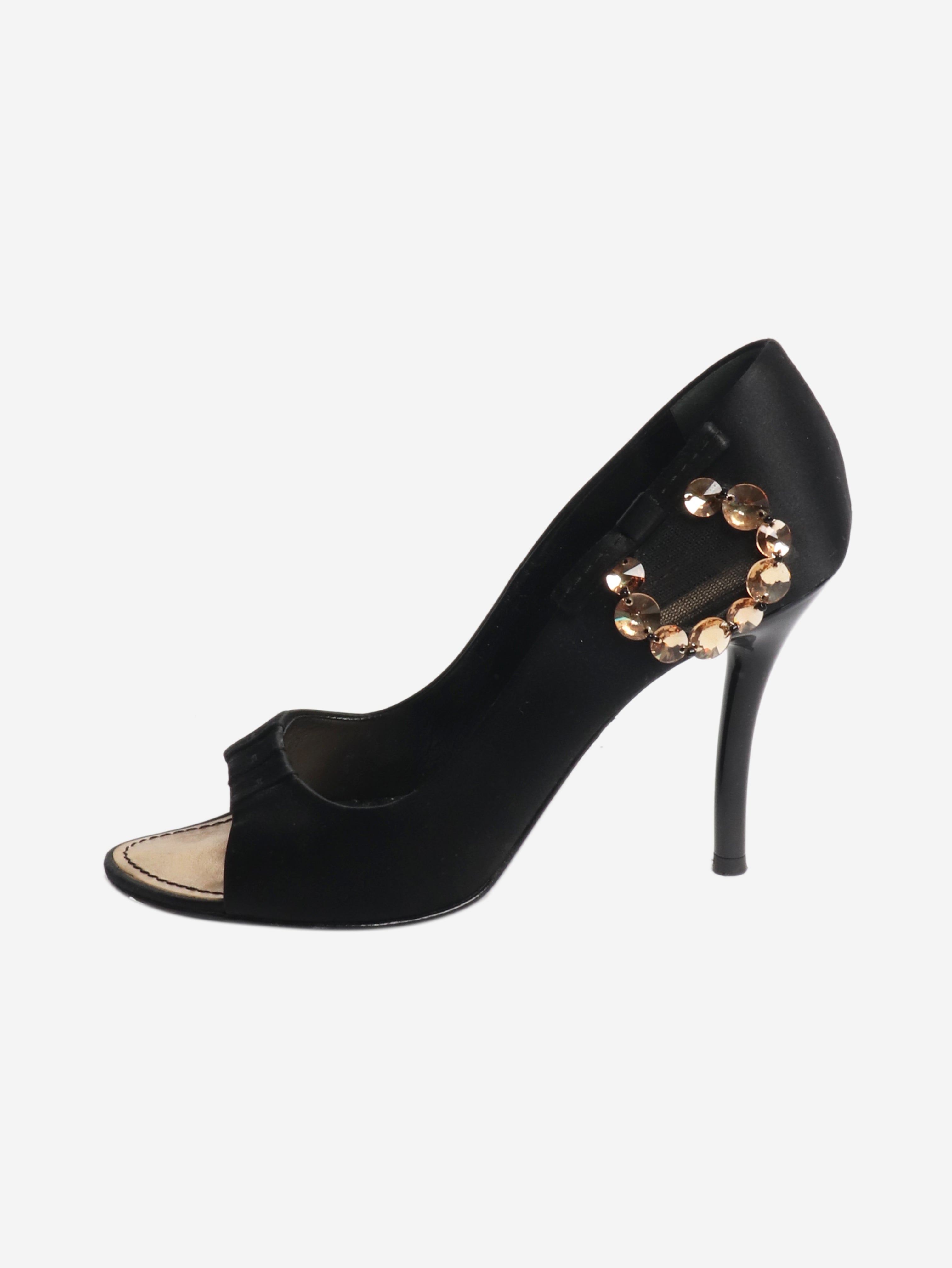 Black bejewelled open-toe pumps - size EU 37