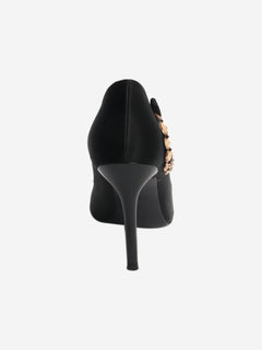 Black bejewelled open-toe pumps - size EU 37