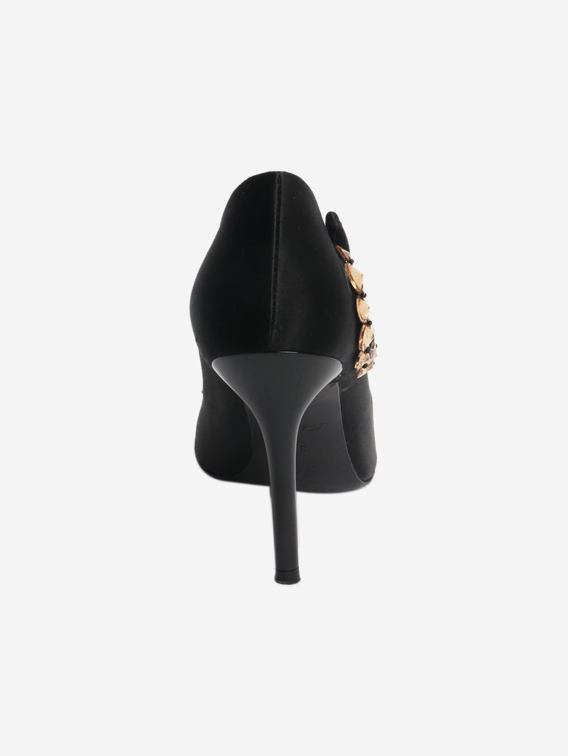 Black bejewelled open-toe pumps - size EU 37