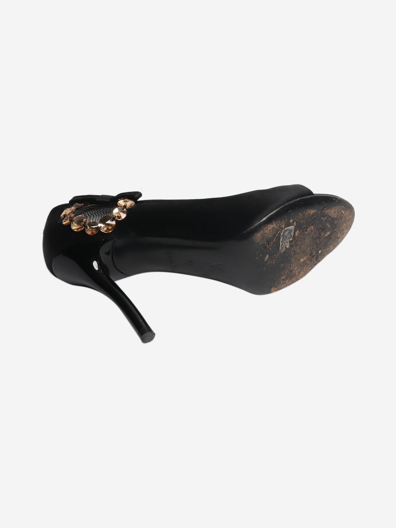 Black bejewelled open-toe pumps - size EU 37