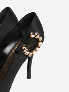 Black bejewelled open-toe pumps - size EU 37