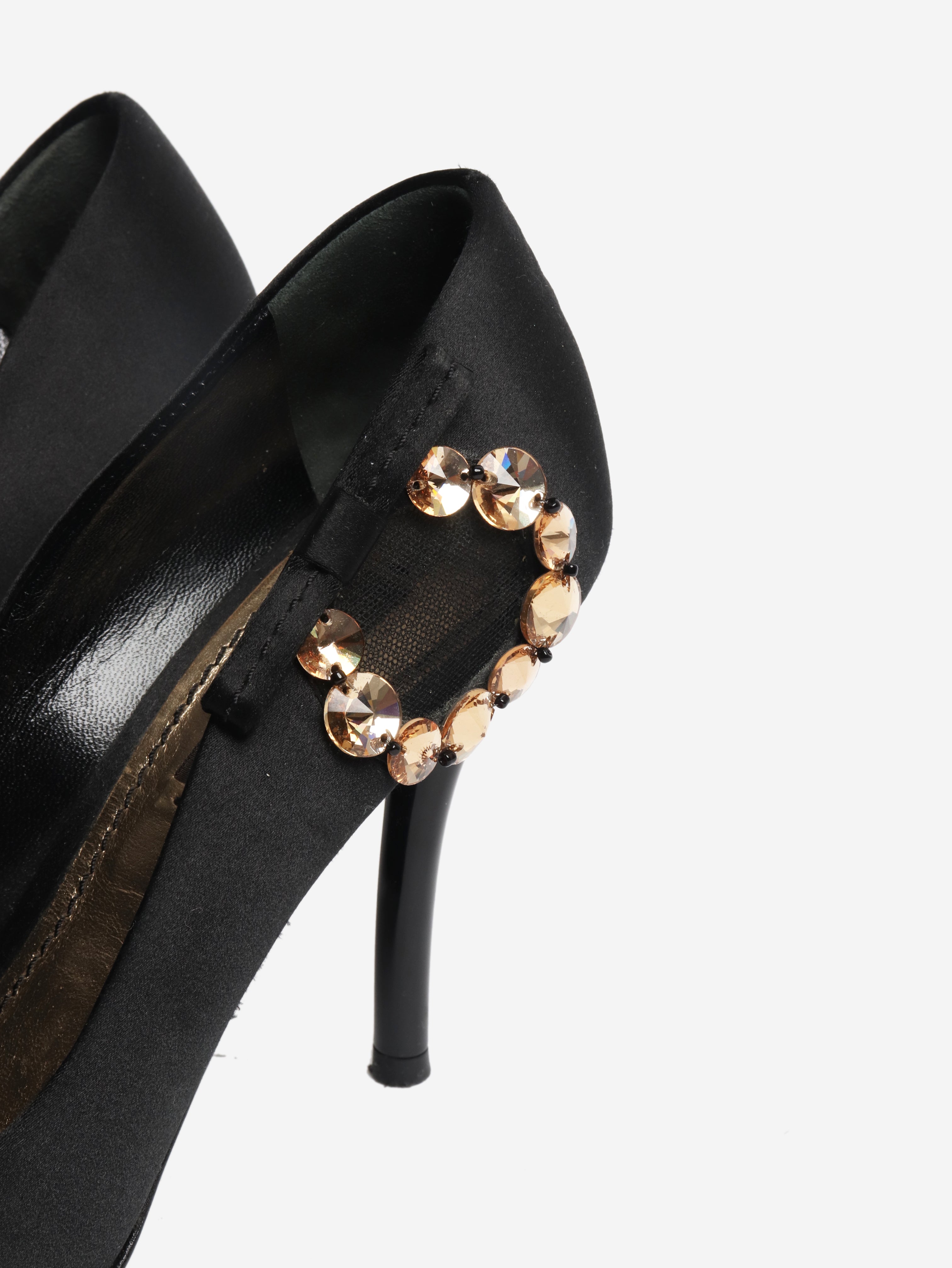 Black bejewelled open-toe pumps - size EU 37