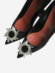 Amina Muaddi Black Begum bejewelled suede pumps - size EU 37