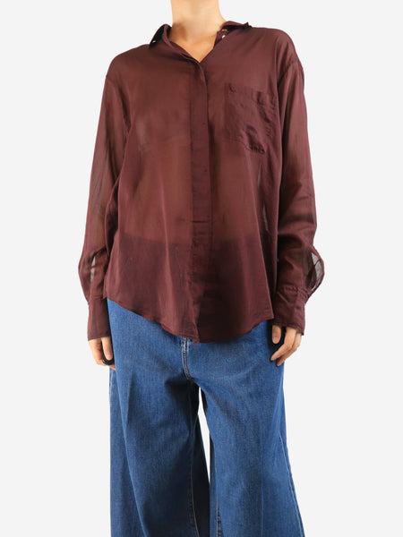 Purple sheer cotton and silk blend shirt - size UK 14 product image