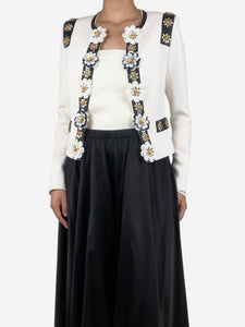 Elie Saab White floral bejewelled cropped jacket - size UK 8