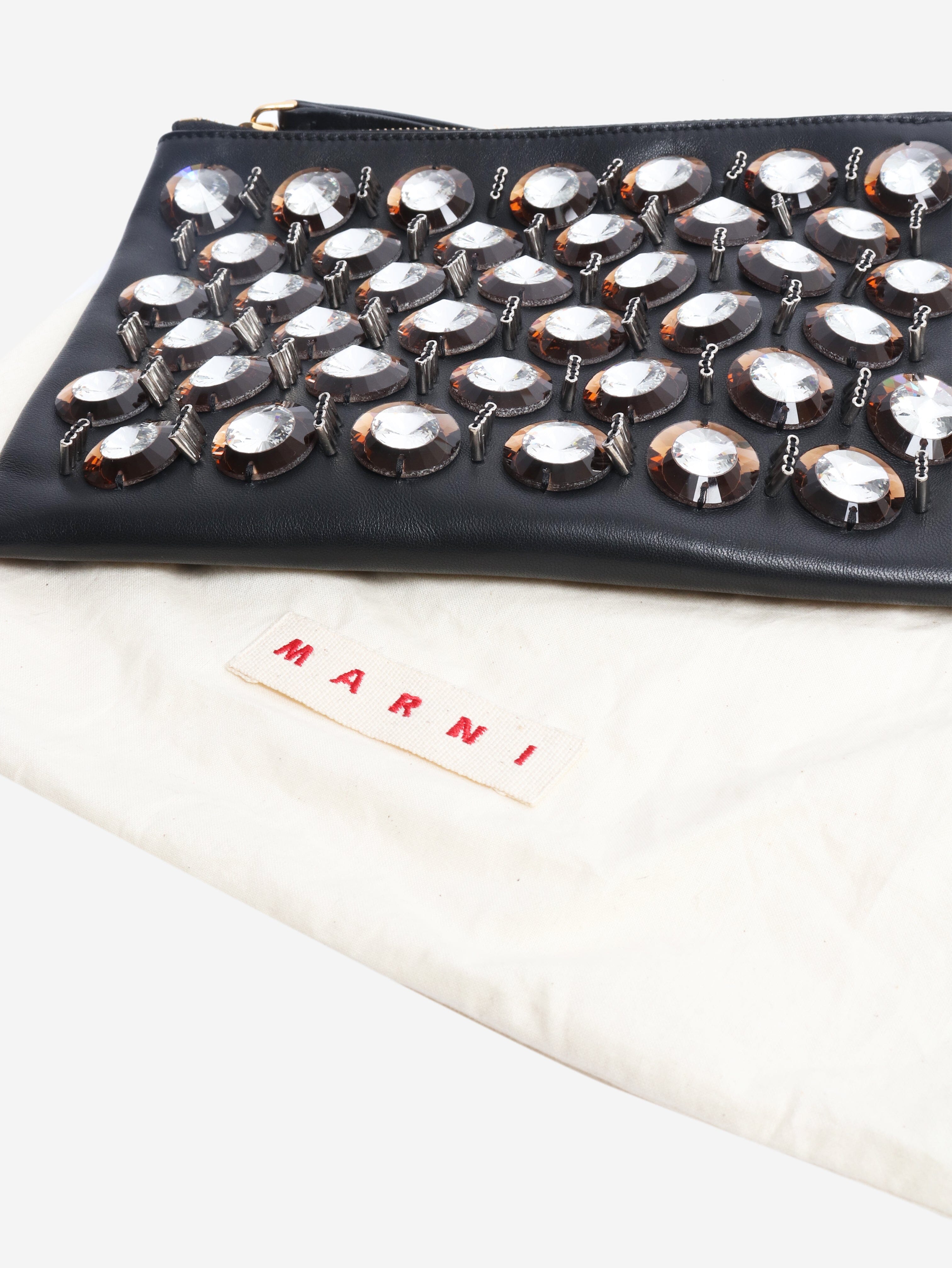 Black embellished leather clutch Clutch bags Marni 