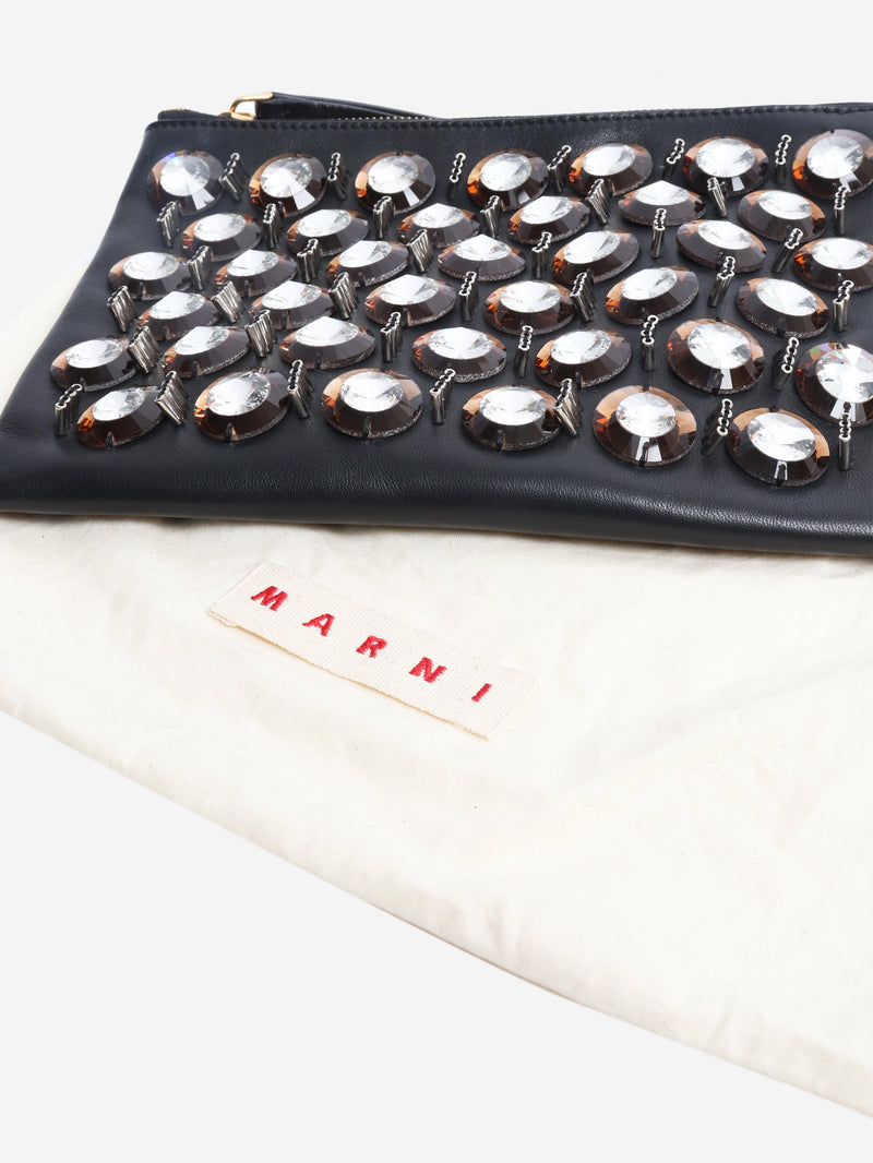 Black embellished leather clutch Clutch bags Marni 