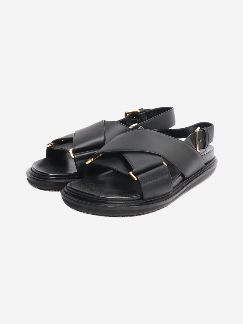 Black Fussbett leather cross-strap sandals - size EU 38.5 Flat Sandals Marni 