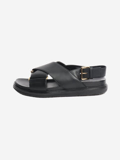 Black Fussbett leather cross-strap sandals - size EU 38.5 Flat Sandals Marni 