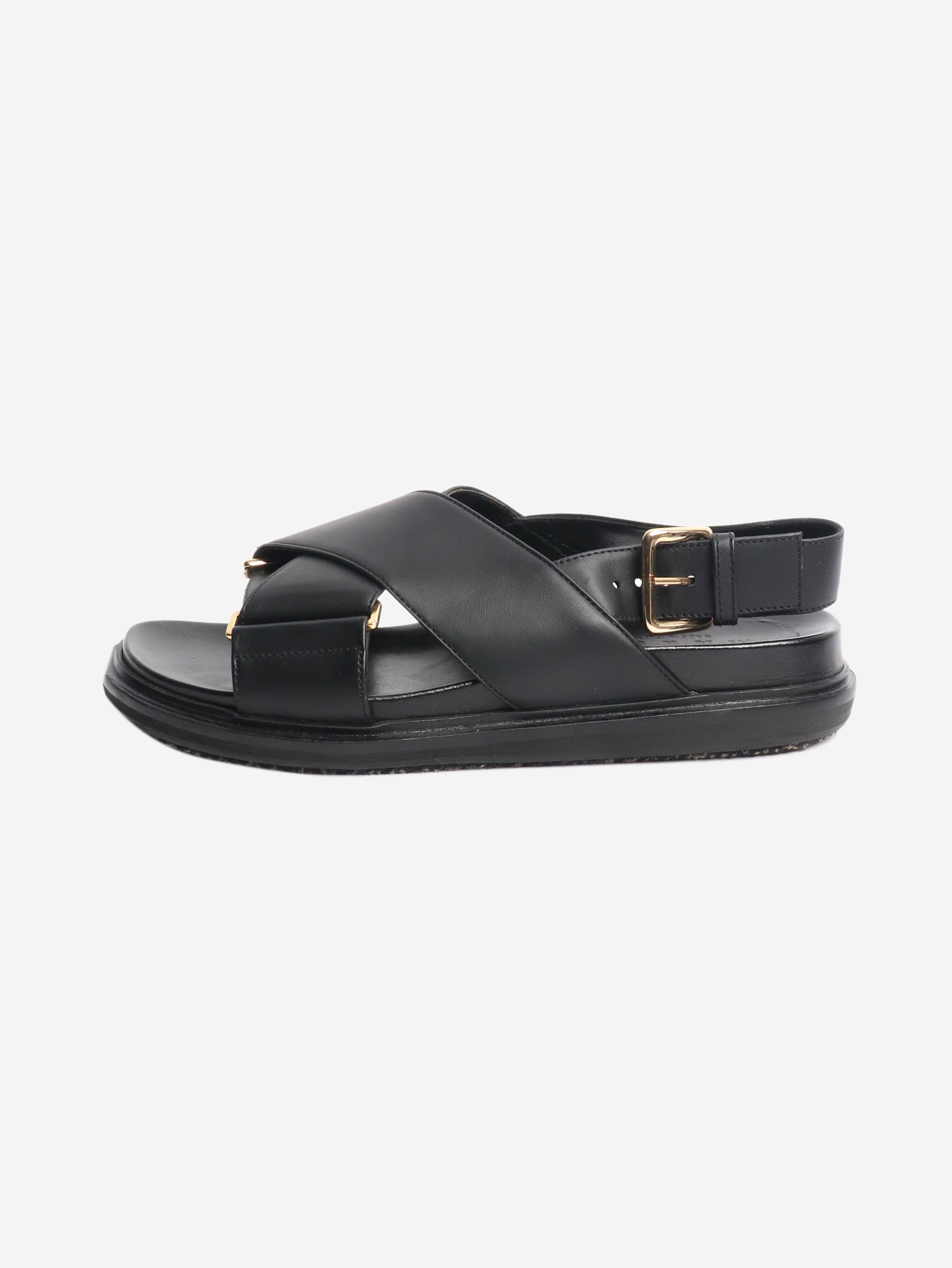 Black Fussbett leather cross-strap sandals - size EU 38.5 Flat Sandals Marni 