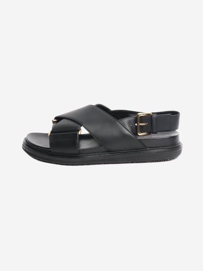 Black Fussbett leather cross-strap sandals - size EU 38.5 Flat Sandals Marni 