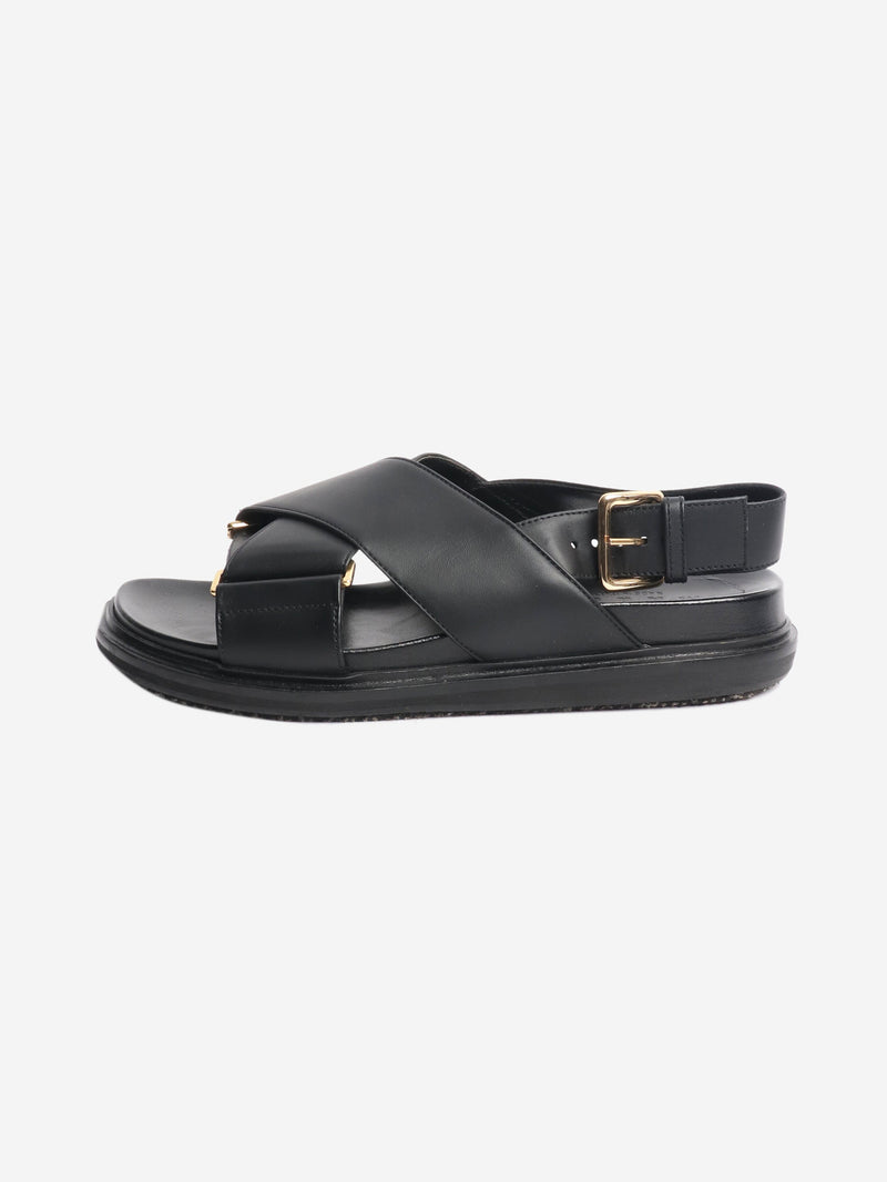 Black Fussbett leather cross-strap sandals - size EU 38.5 Flat Sandals Marni 