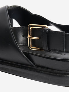 Black Fussbett leather cross-strap sandals - size EU 38.5 Flat Sandals Marni 