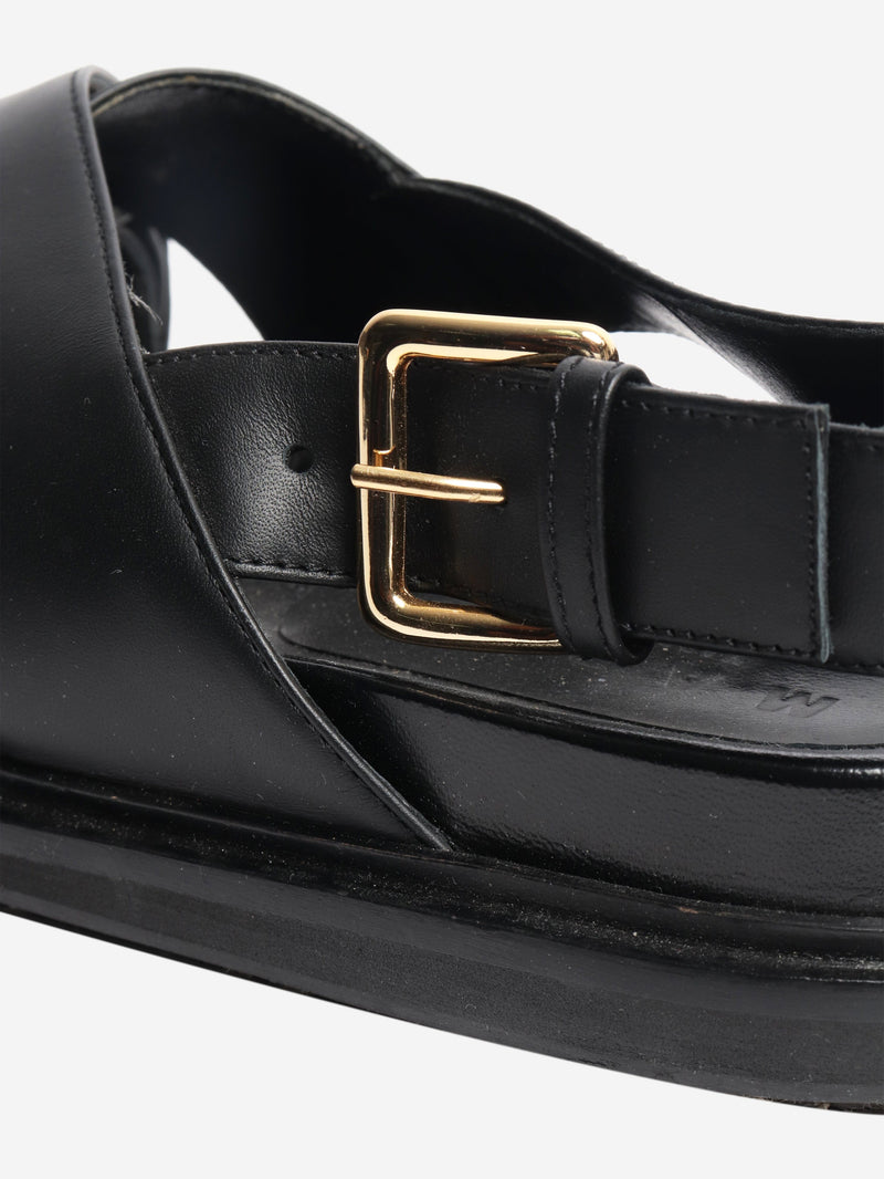Black Fussbett leather cross-strap sandals - size EU 38.5 Flat Sandals Marni 