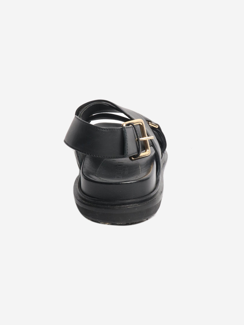 Black Fussbett leather cross-strap sandals - size EU 38.5 Flat Sandals Marni 