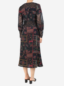 Hayley Menzies Black printed lace-trim midi dress - sizeUK 12