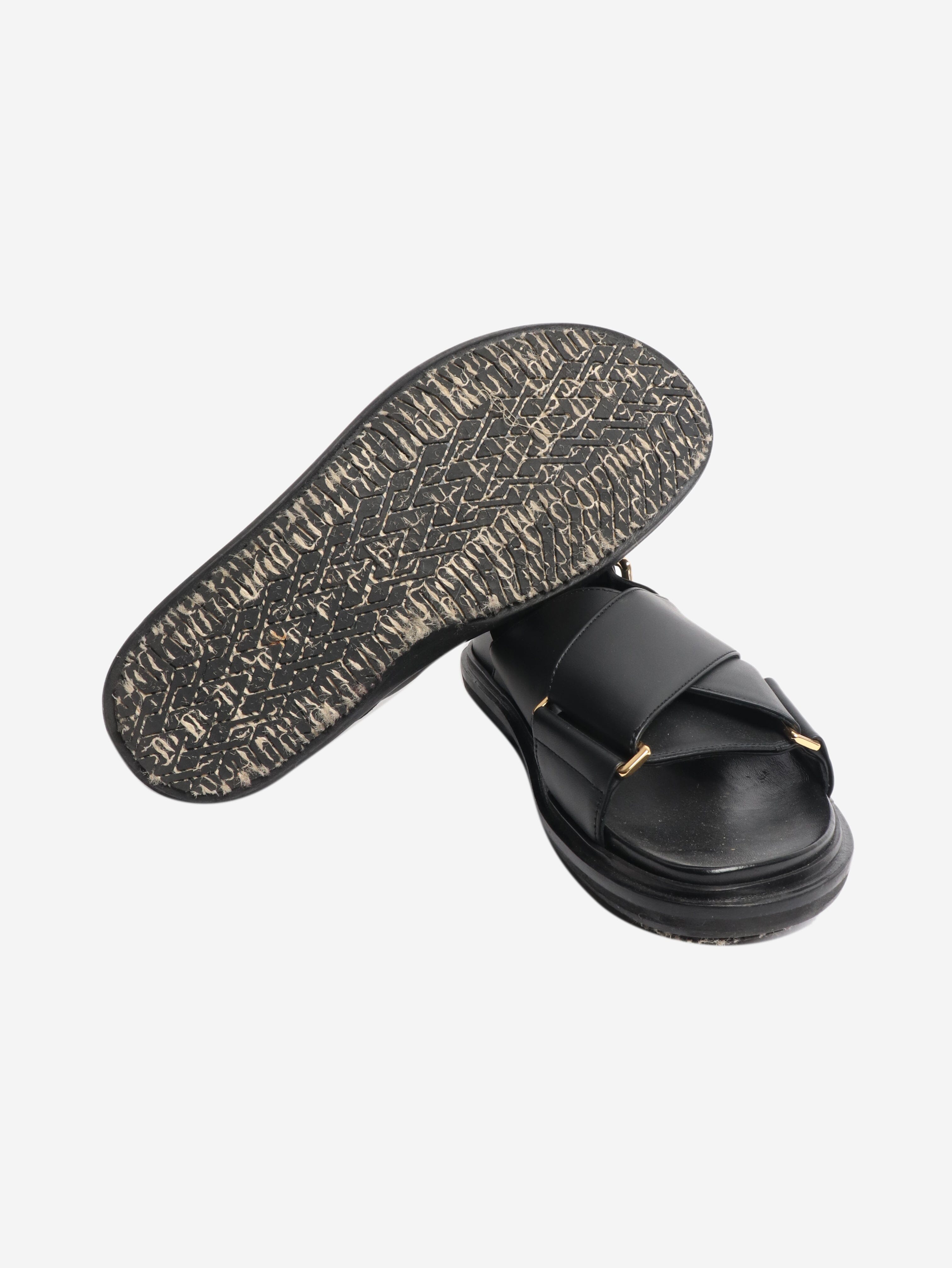 Black Fussbett leather cross-strap sandals - size EU 38.5 Flat Sandals Marni 