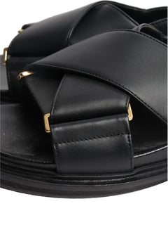 Black Fussbett leather cross-strap sandals - size EU 38.5 Flat Sandals Marni 