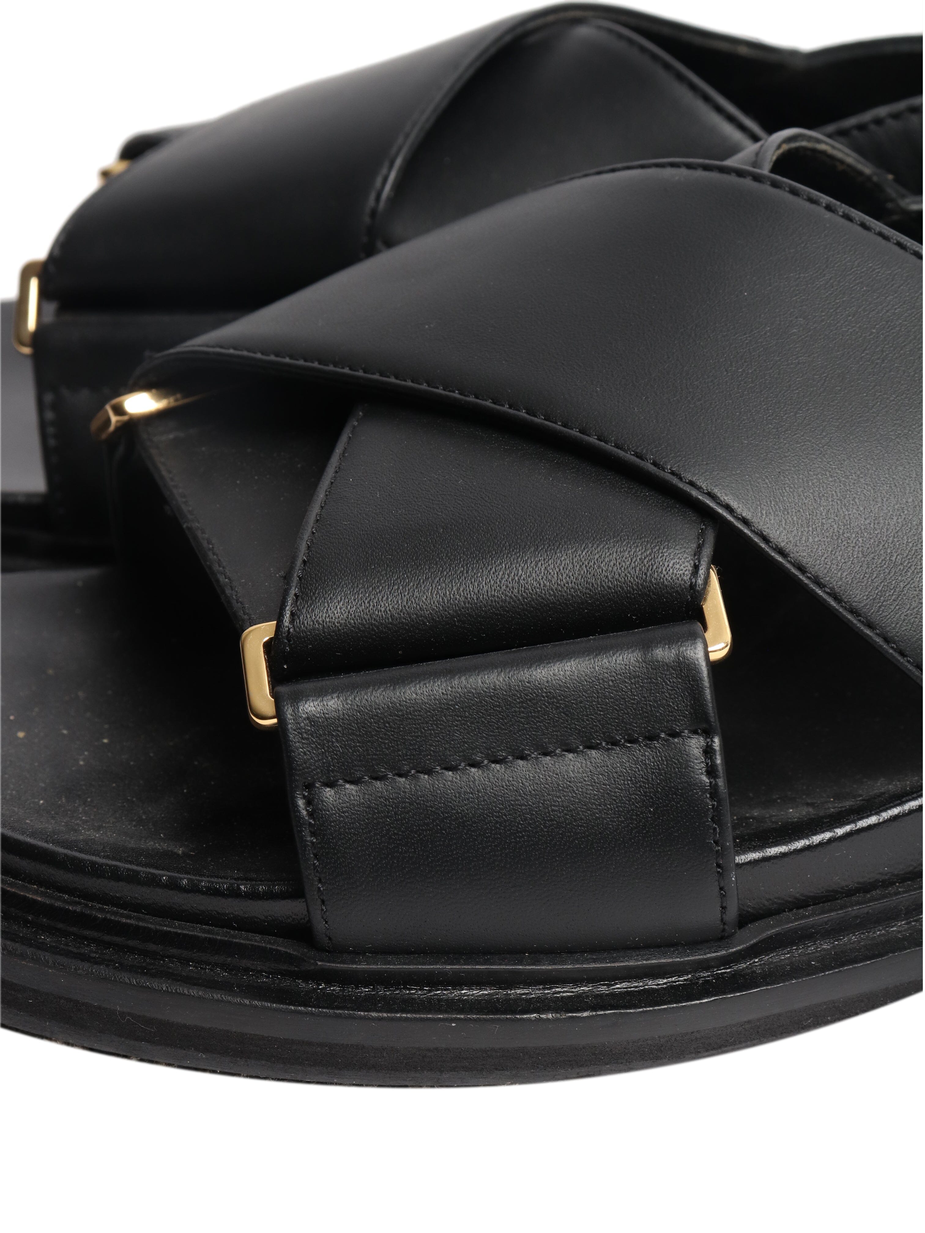 Black Fussbett leather cross-strap sandals - size EU 38.5 Flat Sandals Marni 