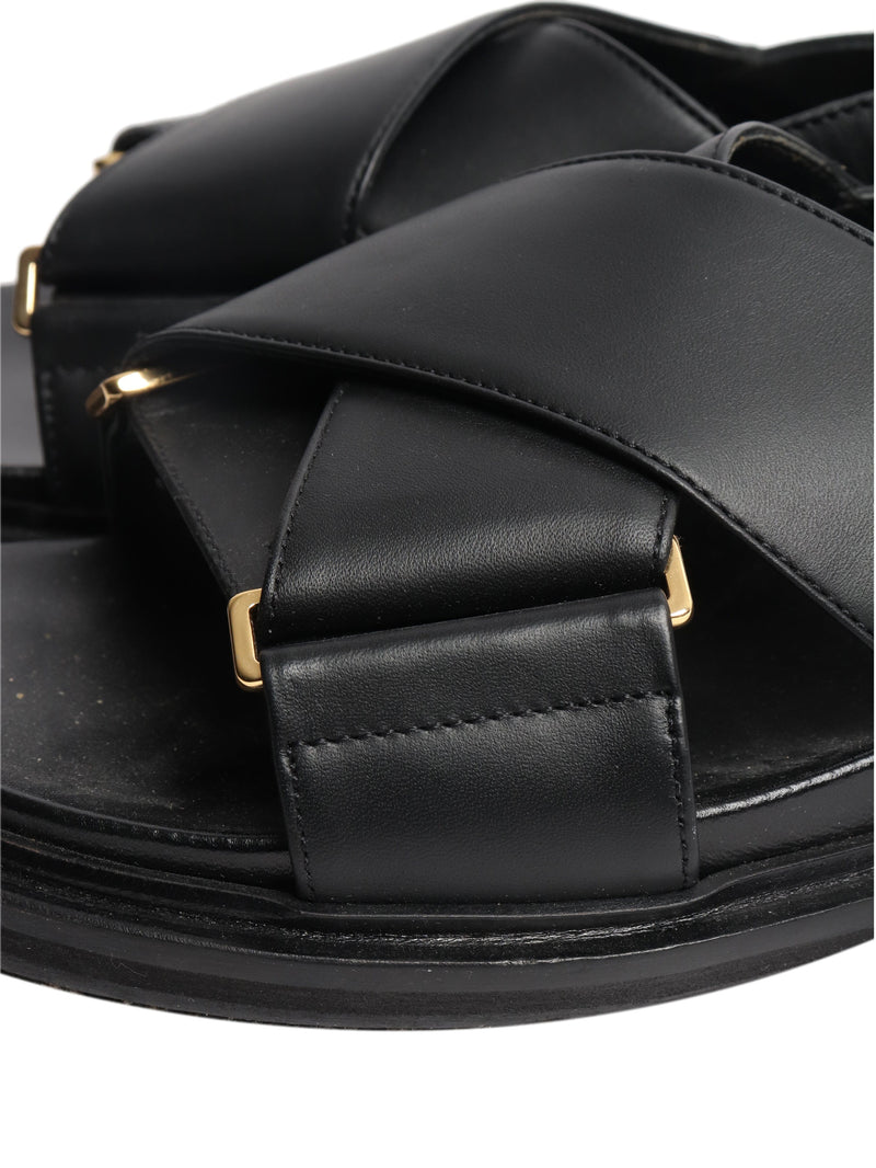 Black Fussbett leather cross-strap sandals - size EU 38.5 Flat Sandals Marni 